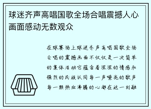球迷齐声高唱国歌全场合唱震撼人心画面感动无数观众