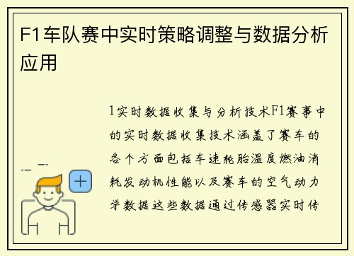 F1车队赛中实时策略调整与数据分析应用